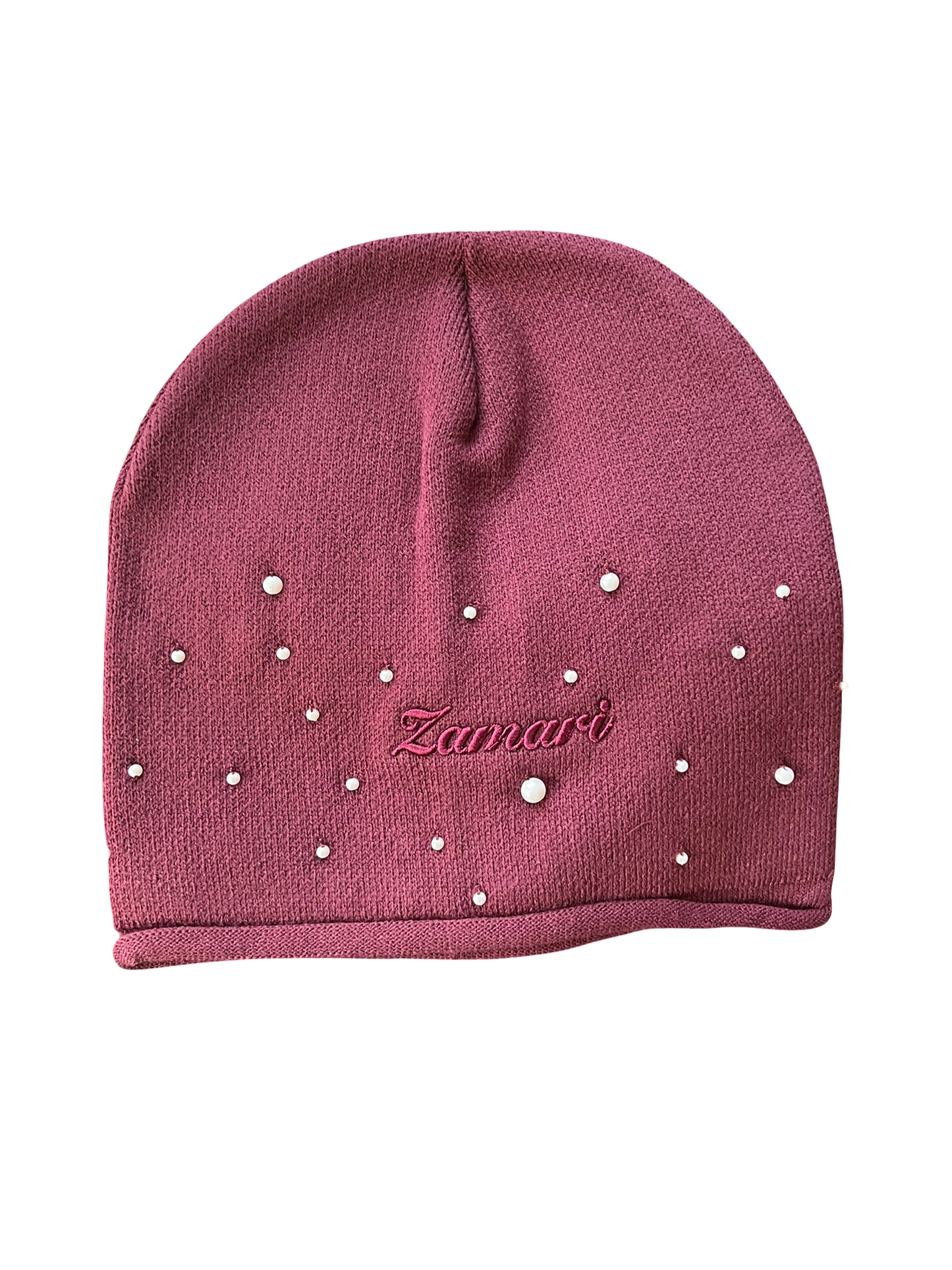 Embroidery Pearl Beanie Burgundy