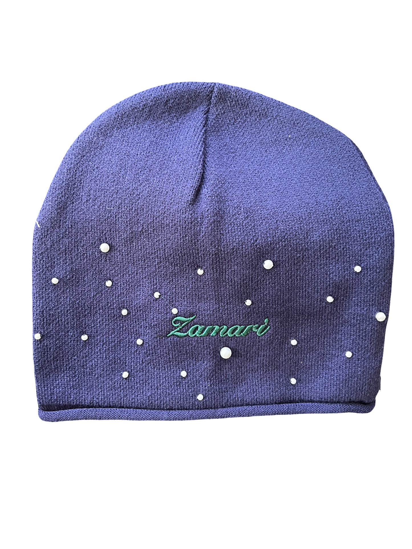 Embroidery Pearl Beanie Navy Blue
